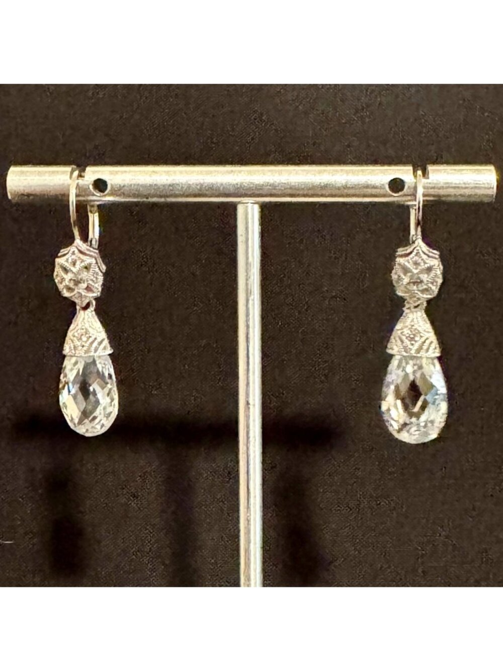 VTG Sterling Silver 925 Faceted Crystal Dangle Earrings Size 1.25" Length